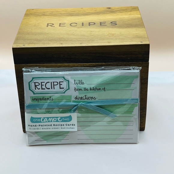 Acacia Recipe Box With Hinged Lid By  1canoe2 - Includes 20 4” X 6” Cards - NWOB - Picture 6 of 6